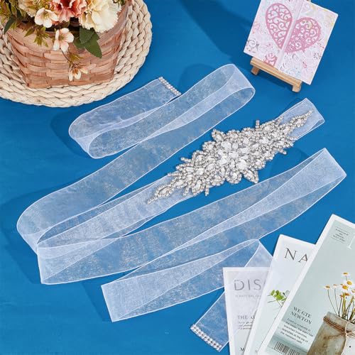 PH PandaHall White Rhinestone Belt, Women's Belts Flower Wedding Dress Belt Sparkly Waist Glitter Ribbon Crystal Bridal Belts Sash for Wedding Dresses Party Prom Evening Dresses2