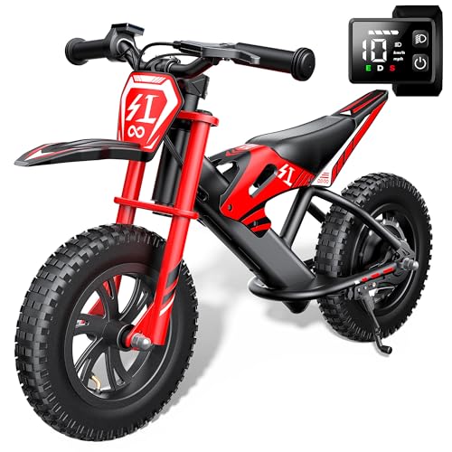 Gyroor S1 Kids Electric Balance Bike, 200W Motor 3 Speeds up to 10 MPH, 12-Inch Pneumatic Tires, 7-Color Rear Fender LED Taillight, Drum Brake, UL2272 Certified, for Ages 3-6, Black-9BD