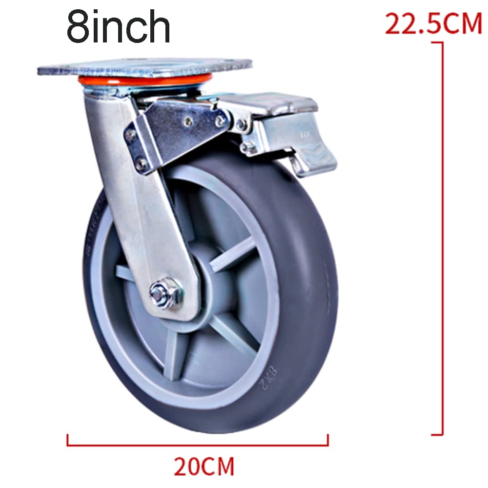 Caster 4 Stück Schwerlastrollen 100 / 125mm Transportrollen Gummi-Lenkrollen Industrielle Möbelrollen Mit Bremse Tragkraft 1800kg