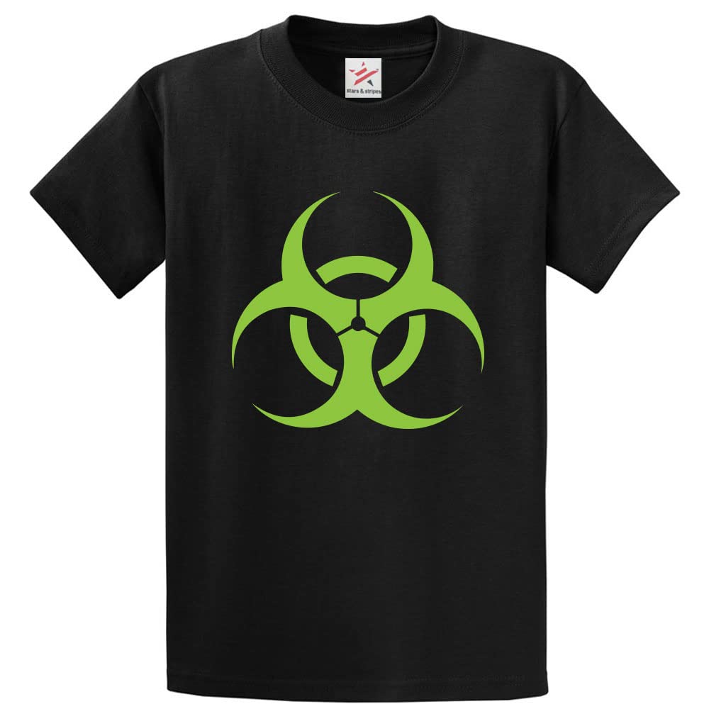 Stars and Stripes Bio Hazard Symbol Classic Unisex Adults T-Shirt for Caution Safety.(XL, Black)
