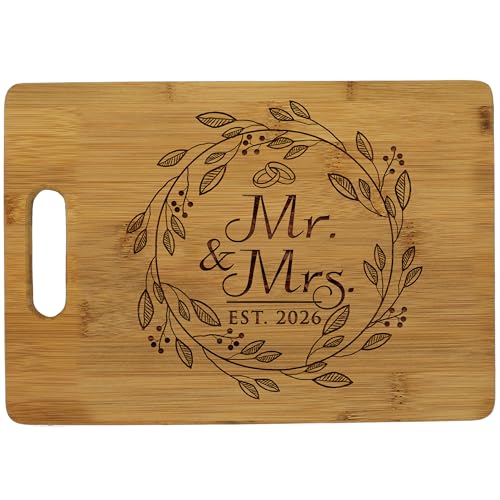 Tabla de Cortar de Bambú Personalizada para Parejas, Regalo de Boda con Grabado 'Mr and Mrs', 12" x 9" miniatura 1