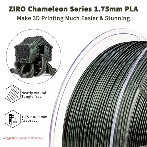 Image of ZIRO Chameleon Series Filament, 3D Printer Filament 1.75mm, Shiny Sparkle PLA with Glitter, Super Twinkling Effect Material 1kg /2.2lbs Spool, Fit Most FDM 3D Printers, Moss Green Luster