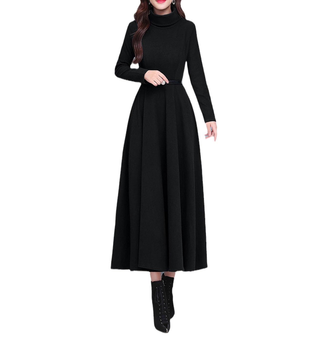 Yeuyyben Dolcevita Abito Lungo A Trapezio Donna Inverno Caldo Manica Lunga Abiti Che Fondono Casual Maxi