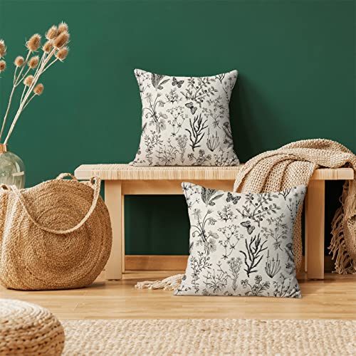 Image of AEIOAE Spring Pillow Covers 20x20 Inch Set of 2,Black Gray Wild Flower Plant Throw Pillows Case,Seasonal Floral Outdoor Decorative Square Linen Farmhouse Decor Cushion Covers for Home Sofa Bed Couch