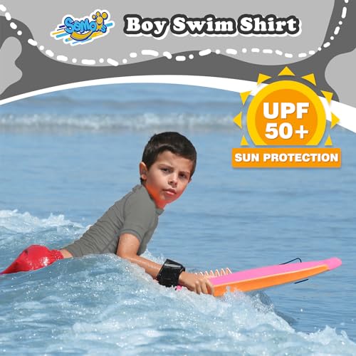 Boys Rash Guard Swim Shirt Short Sleeve for Toddler Infant Baby Babies Kids Youth Rashguard Water Sun Fishing Shirt UPF+ 50 Swimming Shirt Mist Grey 12-14Y2