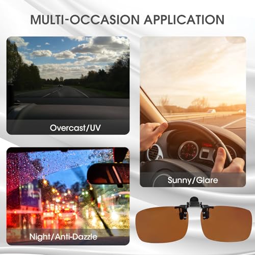 Image of Clip on Polarized Night Vision Driving Glasses Flip up Sunglasses UV-400 to Wear Over Glasses for Night Driving