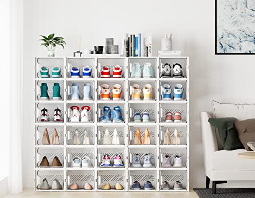 Image of SIMPDIY Shoe Organizer, 12 Pack Shoe Storage Shoe Organizer for Closet, Shoe Boxes Clear Plastic Stackable Shoe Storage Boxes for Size 13