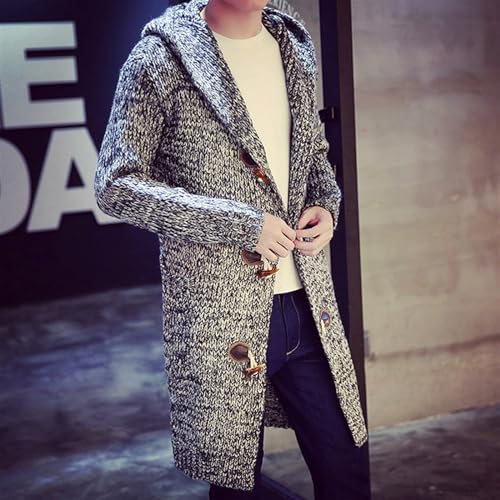 UPGENT Men's Mid-Length Knit Cardigan Sweater Autumn Winter Plus Size Hooded Open Front Sweatercoat with Pockets (Color : Wine, Size : XXXXXL/XXXXX-Large)3