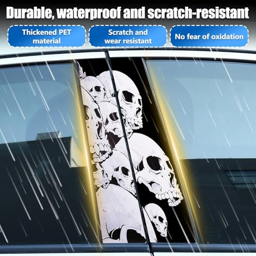 Image of Blueshyhall 2PCS Car B-Pillar Vinyl Decals, Horror Skull Black White Personalized Vehicle Door Pillar Sticker, Waterproof Sun Protection Scratch Cover