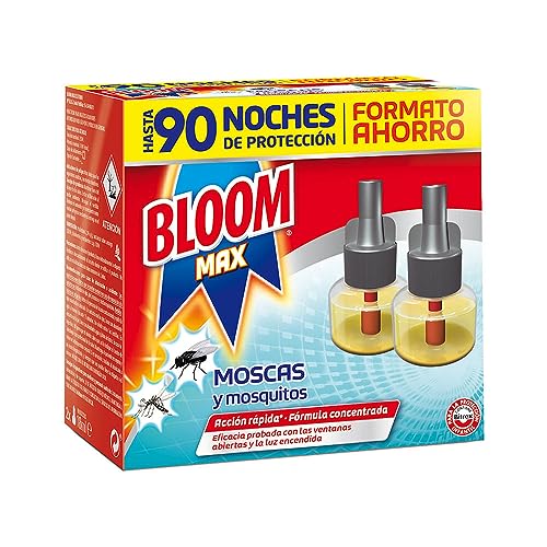 Bloom Max Eléctrico Líquido Recambio Doble (pack de 2), insecticida para mosquitos común y tigre, antimosquitos 90 noches de protección