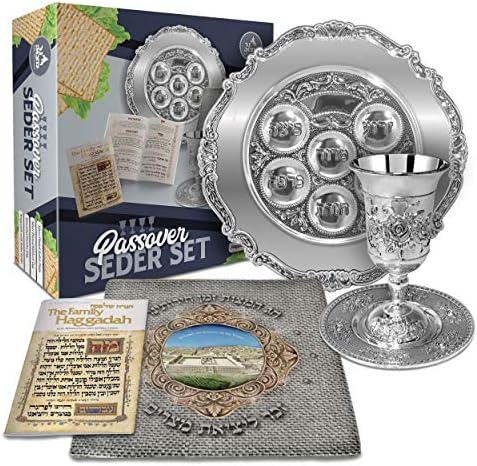 Ner Mitzvah Seder Plate for Passover Set - Seder Plate and Kiddush Cup Set