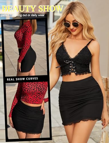 Avidlove Women Sexy Skirt Ruched Bodycon Double Layer Club Skirt Lettuce Trim Skirt Office Skirt Mini Skirt - Image 5