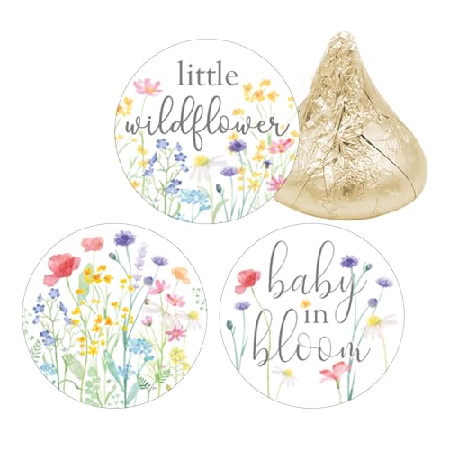 Little Wildflower Baby Shower Chocolate Kisses Candy Stickers, Baby in Bloom She's a Wildflower Party Favor Stickers - 180 Count, It's a Girl Spring and Summer