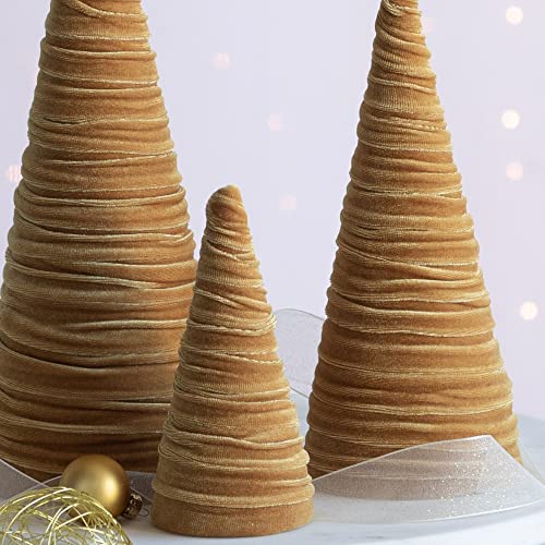 Image of Gold Velvet Trees, Set of 3, Gold