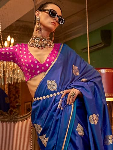 Image of AKHILAM Women's Satin Silk Bagh Printed Saree With Unstitched Blouse(KNTKLX391001 RJ Parent)