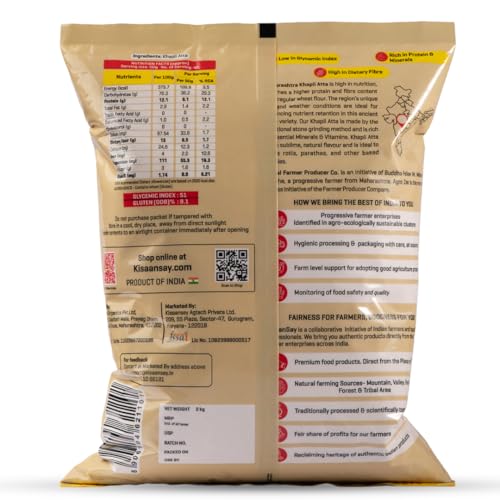 Image of KisaanSay Chakki Khapli Atta (4 KG) | Stoneground High Protein Atta | Low Gluten Emmer Wheat Flour | High in Fibre & Easy to Digest Khapli Wheat Aata | Nutrient-Rich & Low GI Flour for Softer Rotis