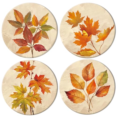 JarThenaAMCS 4Pcs Fall Thanksgiving Coasters Vintage Autumn Leaves Ceramic Coasters
