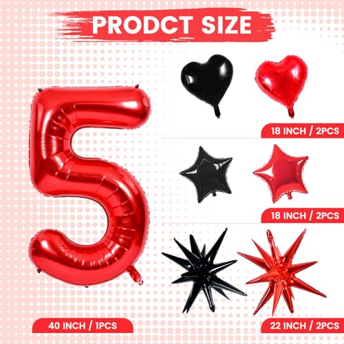 Image of TONIFUL 5th Birthday Balloons Kit 40 Inch Red Large Number 5 Foil Balloon