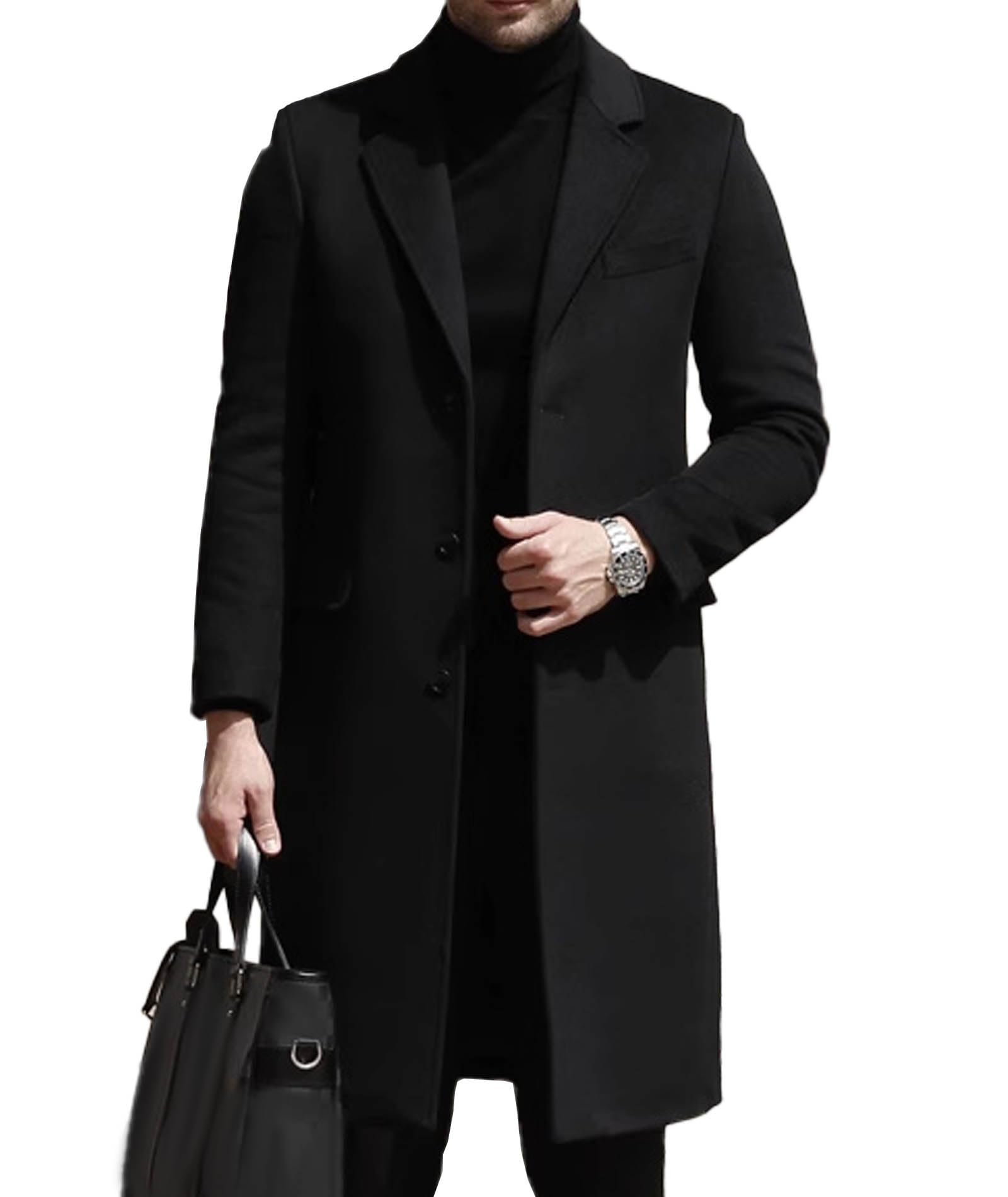somthron Men's Casual Trench Coat Slim Fit Single Breated Notched Lapel Winter Long Jacket Pea Coat Overcoat-picture-50
