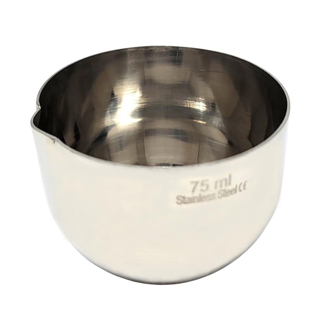 Lab Crucible with V-Shaped Spout Lip Acid and Alkali Resistant Beaker Made of Stainless Steel Laboratory Cup All-Purpose Pouring Bowl for Measuring Mixing Liquids Transit Boiling - 75ml Capacity
