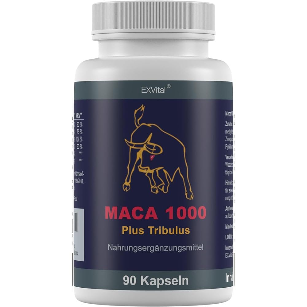 Maca 1000 plus Tribulus, Maca und Tribulus ideal kombiniert in einem Produkt, 90 Kapseln in Premiumqualität, Hochdosiert, 1er Pack (1x 74g)