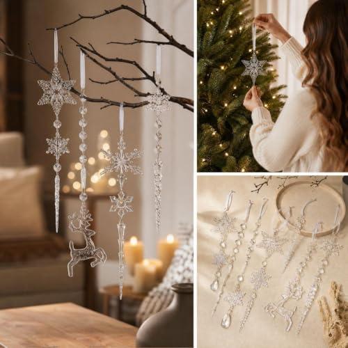 8pcs Acrylic Clear Deer Snowflakes Icicle Pendant Christmas Ornaments | Immitation Crystal Decorative Hanging Ornaments for Xmas Tree Wall Door Window Christmas Decoration Party Holiday Decor - image 6