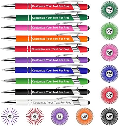 Max 500 Pcs Personalized Pens Bulk, Custom Pens with Free Engraving, Customized Stylus Tip Ballpoint Pen with Your Name Massage Text for School Office Business Graduation Anniversaries-10 Packs
