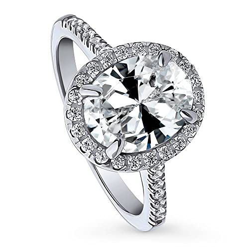 BERRICLE Sterling Silver CZ Halo Wedding Engagement Rings for Women, Oval Cut Cubic Zirconia Ring, 1-3 Piece Set