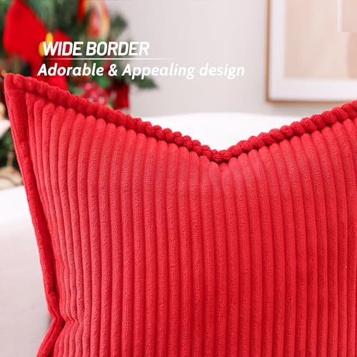 Mecatny Corduroy Throw Pillow Covers 20x20 Set of 2, Neutral Decorative Soft Boho Couch Pillow Covers with Broadside for Sofa Living Room, Red