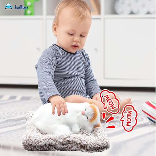 Image of FunBlast Cute Sleeping Cat Plush Toy with Meow Sound, Gift for Kids, Toy Accessories for Car Dashboard (White-2)