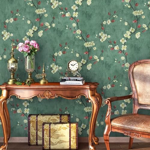 Image of Green Floral Self Adhesive Wallpaper, Waterproof Peel and Stick Removable PVC Wall Sticker for Living Room and Home Decoration (45x300 cm - Pack of 1)