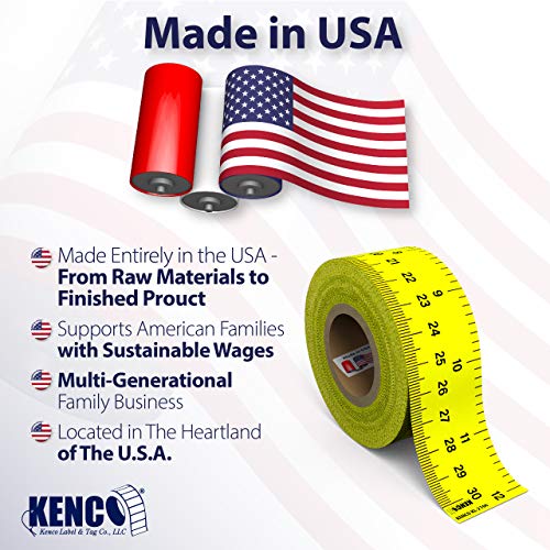 Image of Kenco Pre-Cut Ruler Labels, Repeating 1 Inch X 12 Inch US & Metric Measurements, Bright Yellow - Made in The USA (1 Pack 50 RULERS)