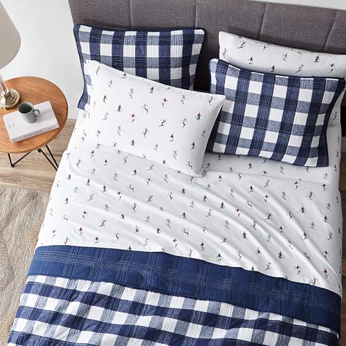 Image of Eddie Bauer - Flannel Sheets Queen Size, Anti-Pilling & Wrinkle Resistant Cotton, Touchably Soft for All-Season Comfort - Bed Sheets with Matching Pillowcases & Fitted Sheet (Ski Slope White)