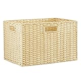 収納ボックス バスケット 収納カゴ 収納ケース 衣装ケース 押入れ 収納 ランドリー バスケット 小物入れ 小物収納 収納バスケット 収納かご 雑貨かご 天然素材 手編み おしゃれ スナック菓子 お菓子収納 チェスト 整理箱 大容量 取っ手付き ラタンバスケット (ベージュ,38*26*24cm)