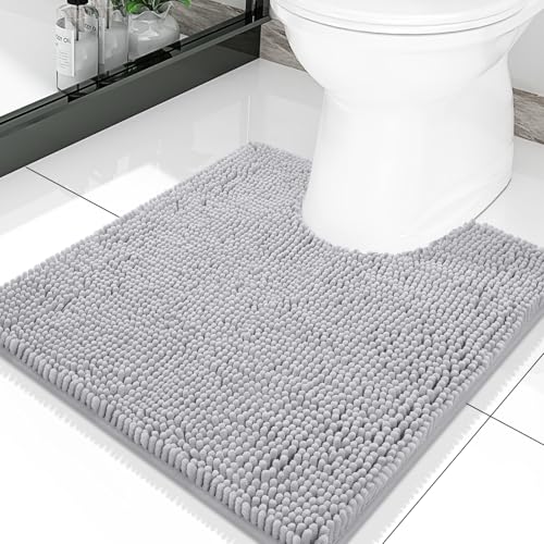 Smiry Luxury Chenille Toilet Rugs U-Shaped 20x20, Soft Absorbent Non-Slip Contour Bathroom Rugs for Toilet, Machine Washable Contoured Bath Mats, Light Grey