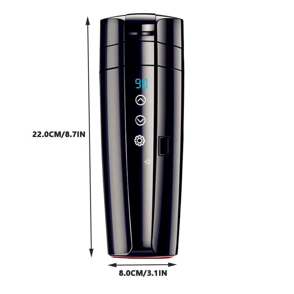 Riloer Bouilloire électrique portable, Bouilloire électrique de voyage 12 V, 350 ml, thermos de voyage pour voiture, camion, SUV, en acier inoxydable, résistant à la chaleur et à la rouille, noir