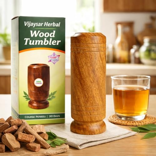 Image of Vijaysar Glass Wooden Tumbler for Diabetes Control | Original Vijaysar Wood Water Glass | Handcrafted Ayurvedic Drinking Cup for Overnight Water Storage & Healthy Lifestyle