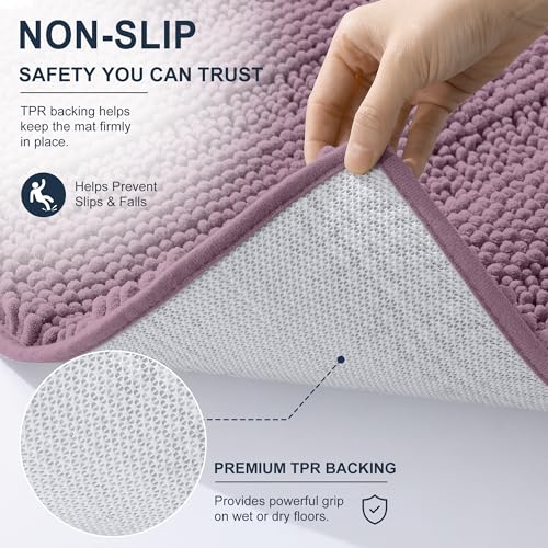 Image of Smiry Thick Chenille Bathroom Runner Rugs 47x24, Extra Absorbent Striped Bath Mat, Machine Washable, Rubber Backing, Long Bath Rugs for Tub & Shower, Modern Home Decor Accessories, Deep Plum