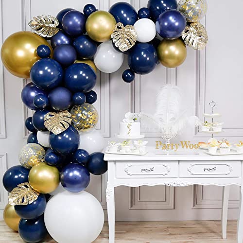 Image of CANREVEL 127pcs Navy Blue Gold Balloons Garland Kit White Gold Confetti Balloons Arch Kit for Birthday Party Baby Shower Wedding Graduation Prom Decorations