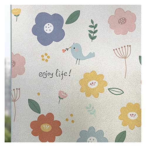 Pegatina de Vidrio Esmerilado for Ventana con patrón Plantas y Flores, película baño antiiluminación Opaca for Inodoro, Papel sombreado para Casa Oficina Dormitorio(Colorful Flower,50x100cm)
