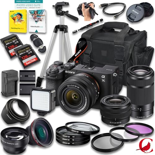 Sony a7C II Mirrorless Camera with 28-60mm and E 55-210mm f/4.5-6.3 OSS Lens + 256 GB Memory + Extra Battery + Camera Case + Tripod + More (32pc Bundle)