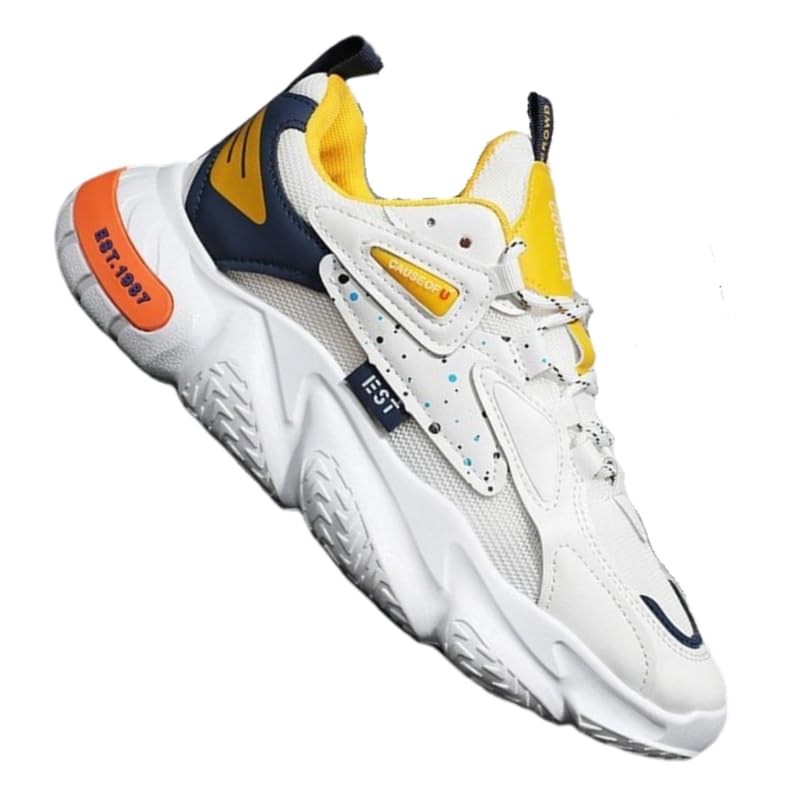 Men's Breathable Mesh Fashion Sneakers - Stylish White Casual Shoes with Thick Sole z023