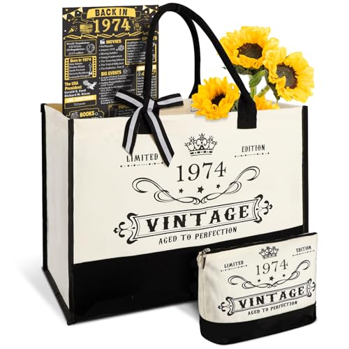 Image of 52nd Birthday Gift for Women-Vintage 1974 Canvas Tote Bag,Makeup Bag,Poster