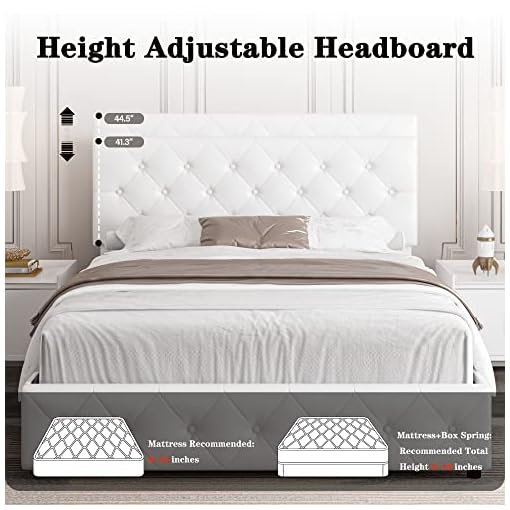 King Bed Frame with Storage and Adjustable Headboard, Bed Frame with 4 Drawers and Wooden Slats
