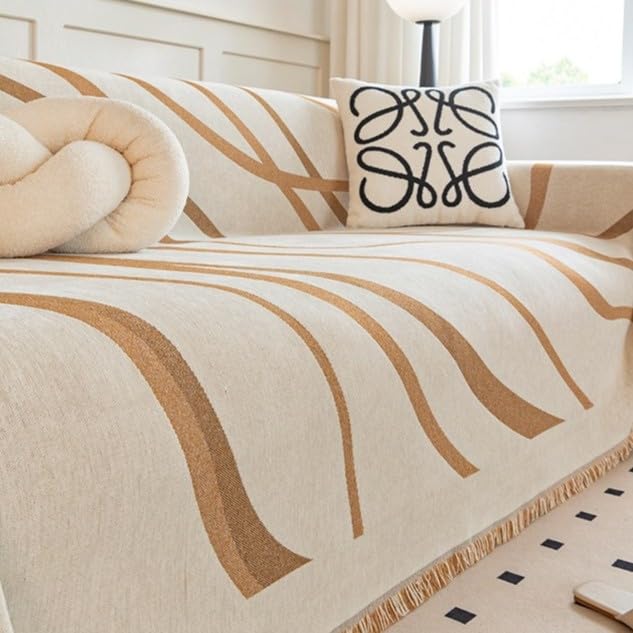 Housse de canapé en Chenille rayée 1 à 3 places avec pompons design, taille 180x130 cm, lavable