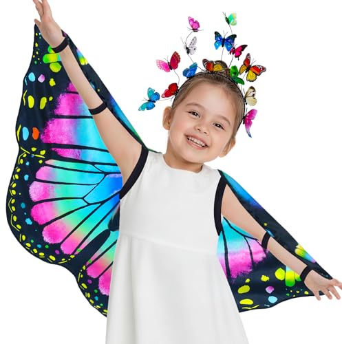 iROLEWIN iROLWIN Double Sided Kids-Butterfly-Wings for Toddler-Girls Fairy Dress Up Costume Butterfly Cape Headband Halloween Gifts