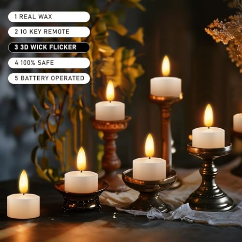 Image of KSWING Flameless Tea Lights Candles with Remote Timer & Charging Station Base, 6PCS USB Rechargeable Battery Operated LED Tealight Candle Flickering Realistic for Home Christmas Wedding Decor,White
