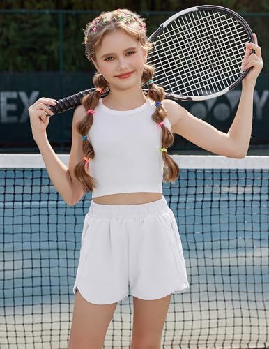 Image of Zaclotre Girls Athletic Shorts with Zipper Pockets High Waisted Running Shorts Soccer Gym Sports Active Short for Kids