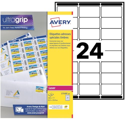 Avery 240 Étiquettes Adresse Autocollantes Timbres Blanches - Format 63,5 x 33,9 mm (Laser)