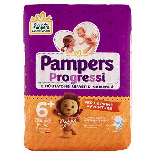 Pampers Progressi Extralarge, 17 pañales, talla 6+ (16+ kg)